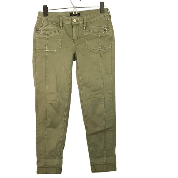WHBM Olive Jeweled & Beaded Detail Ankle Cuffed Casual Pants Women Sz 0R - Picture 1 of 8